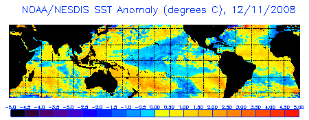 Global map of SST anomalies for December 11, 2008