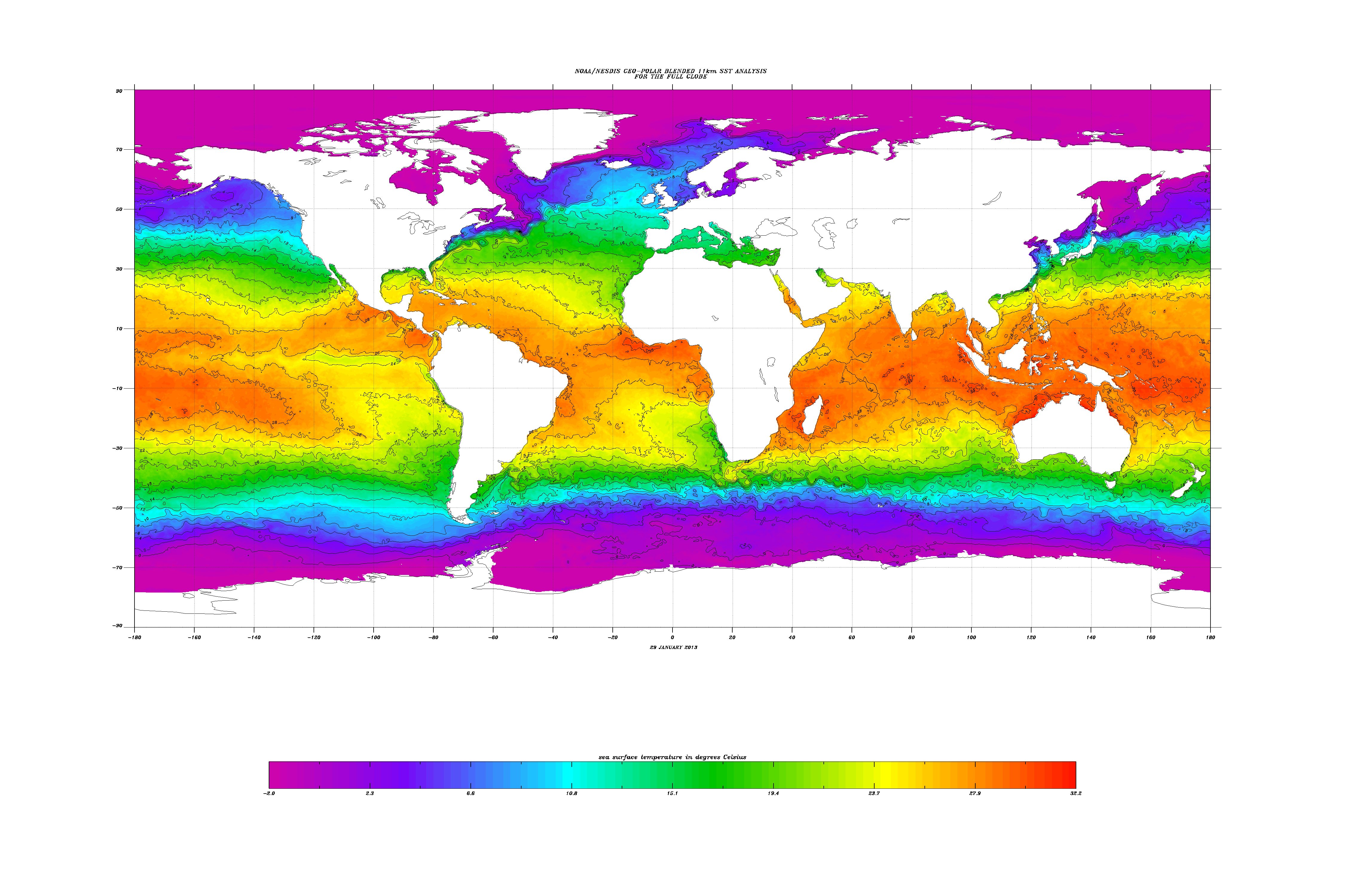 Temperaturas de la superficie oceánica