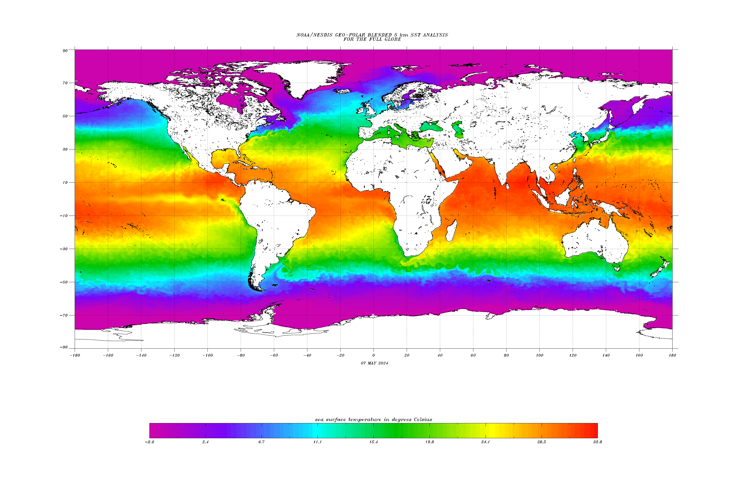 دمای فعلی آبهای جهان