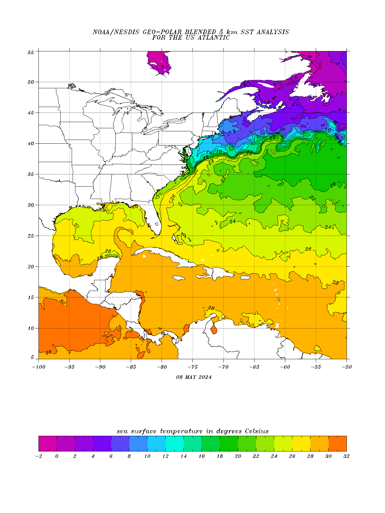 Tropical Sea Temperature Map