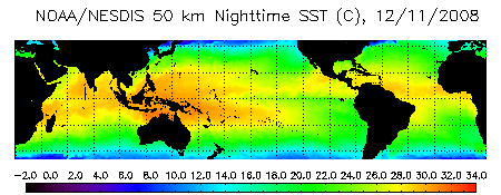 Global map of SSTs for December 11, 2008
