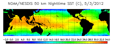 Global map of current SSTs for May 3, 2012