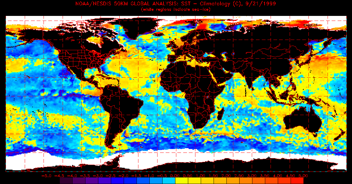 global map of SST anomalies for September 21, 1999