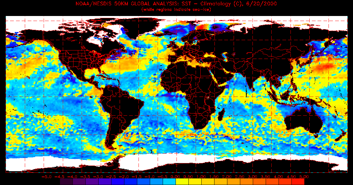 global map of SST anomalies for June 20, 2000