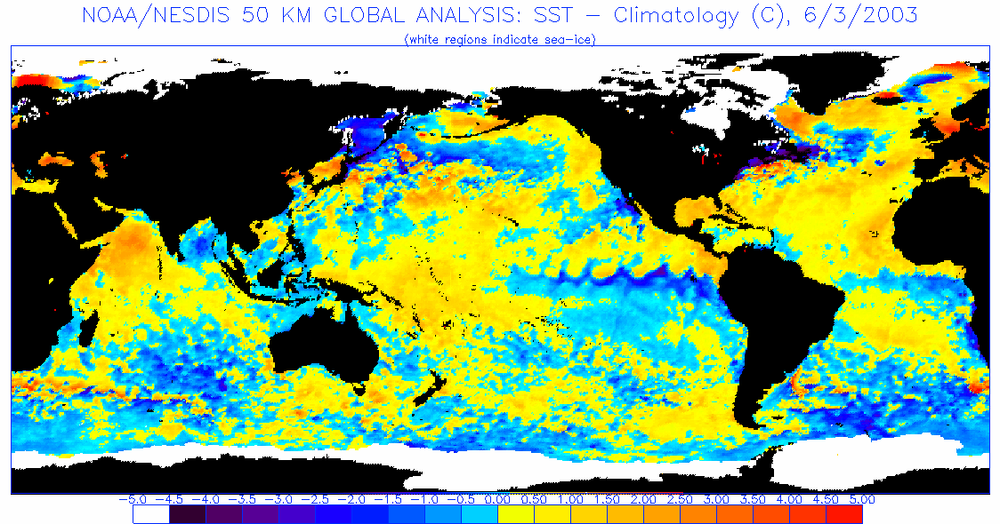 global map of SST anomalies for June 3, 2003