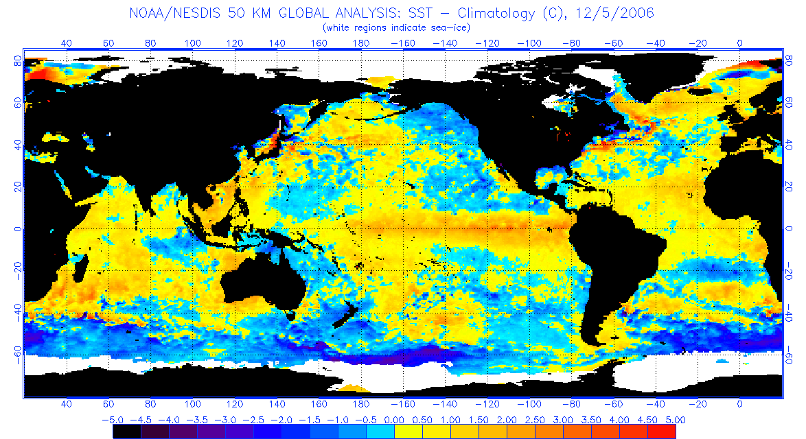 global map of SST anomalies for December 5, 2006
