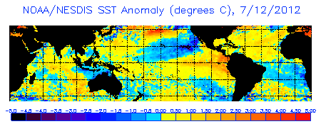 Global map of SST anomalies for July 12, 2012