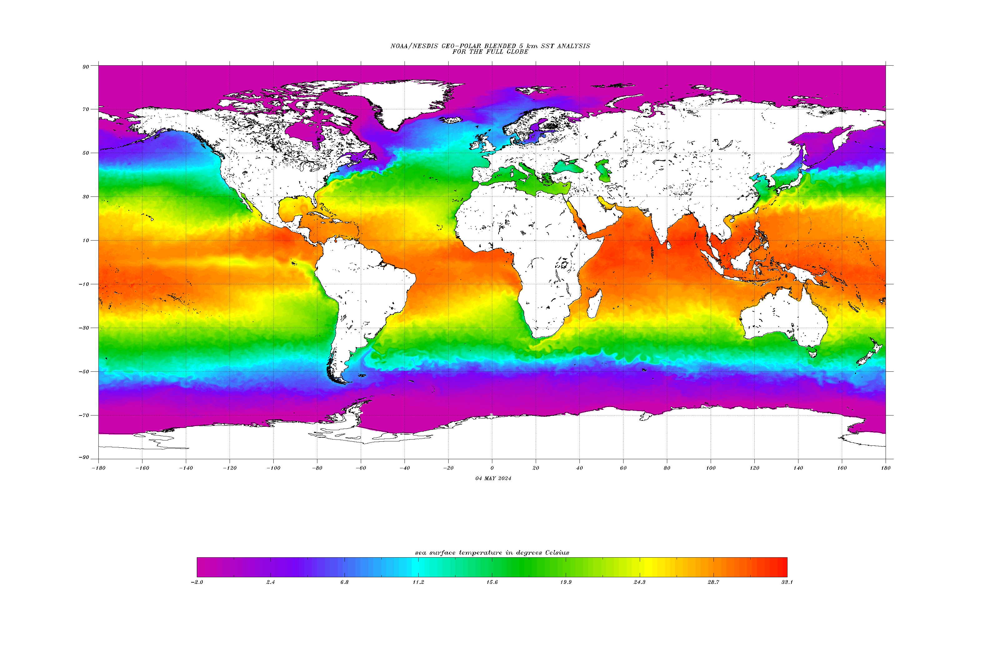 Tropical Sea Temperature Map from NOAA