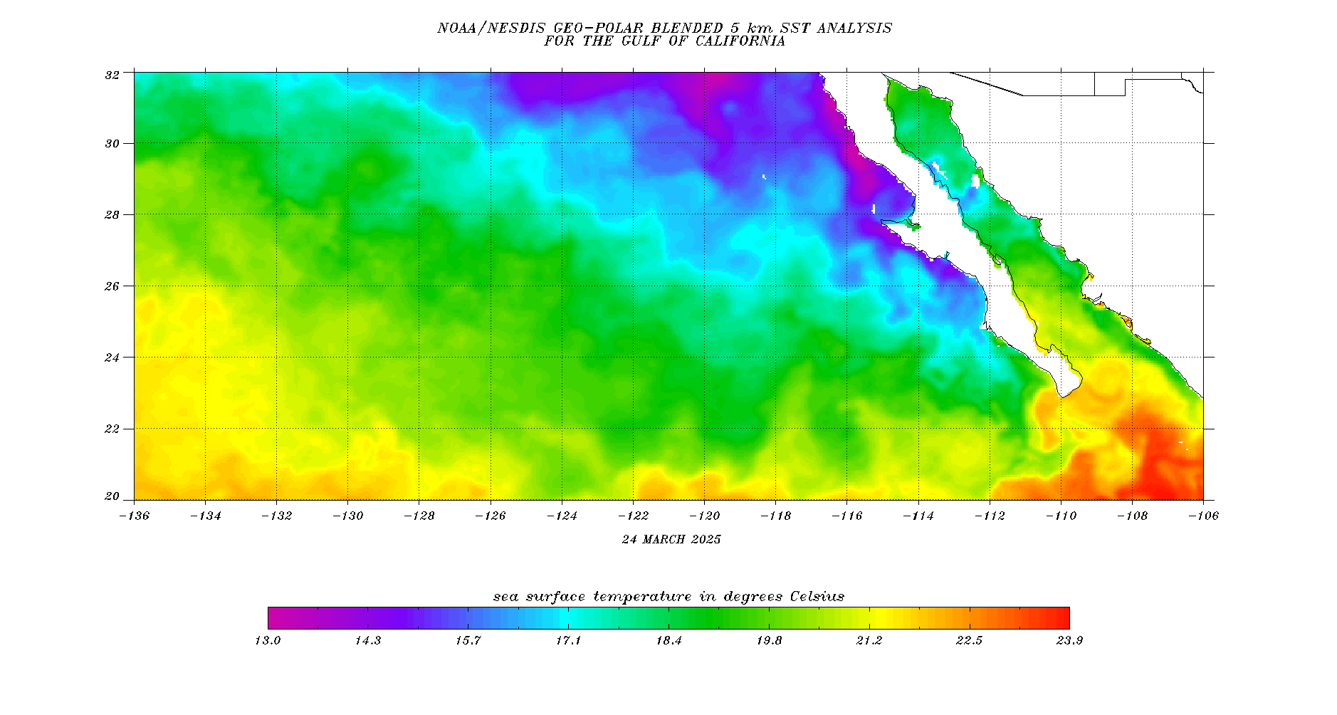 Sea surface temperature eastern Pacific and Sea of Cortez