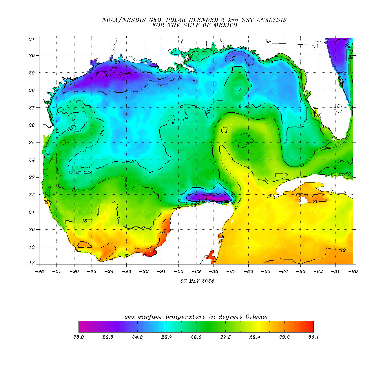 Gulf of Mexico sea surface temperature map - tropical storm or hurricane Idalia