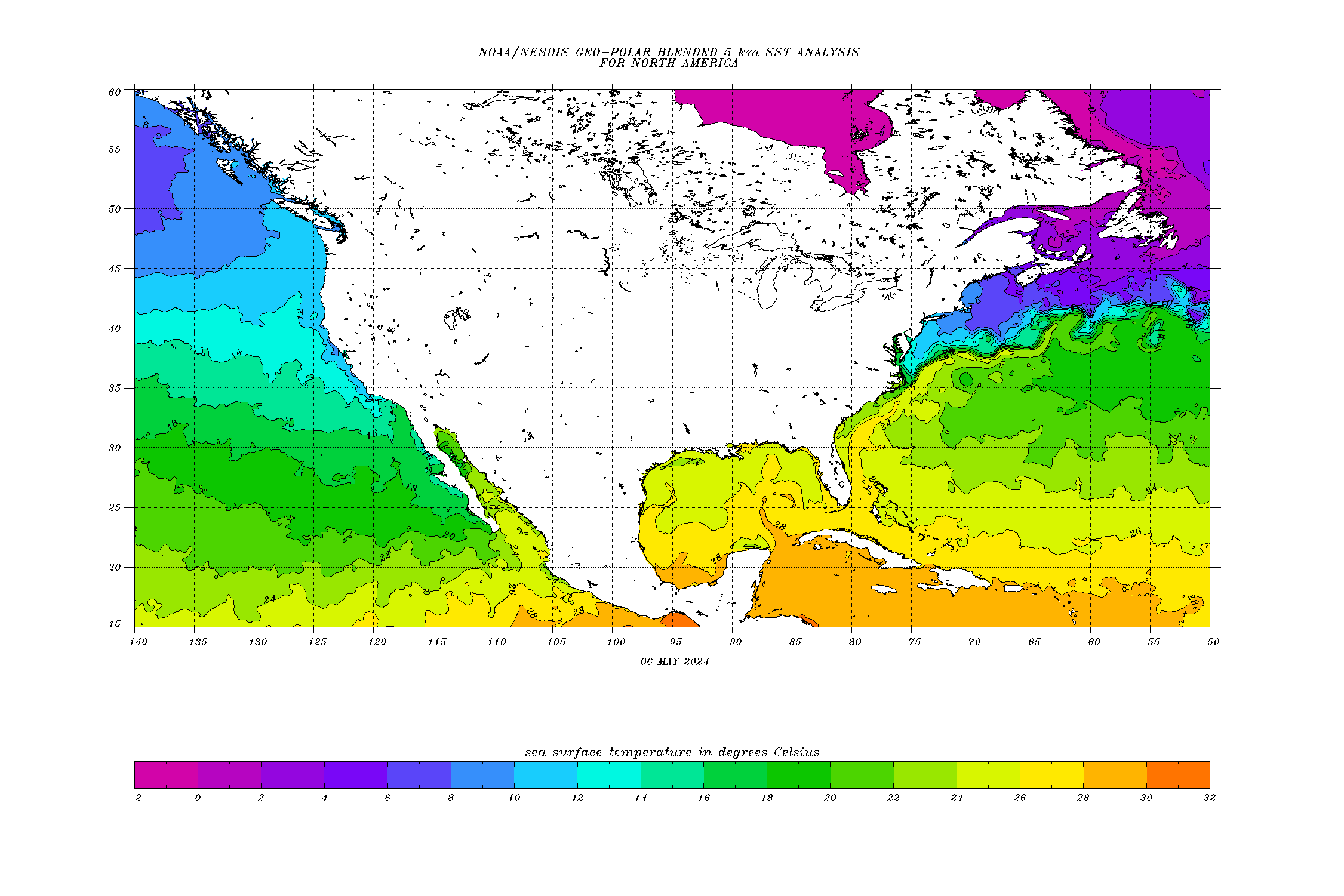 Sea Surface Temperature (SST) Contour Charts - Office of Satellite and  Product Operations